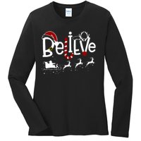 Believe In Santa Clause Christmas Ladies Long Sleeve Shirt