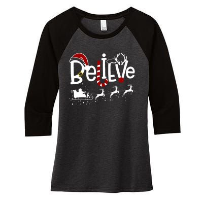 Believe In Santa Clause Christmas Women's Tri-Blend 3/4-Sleeve Raglan Shirt