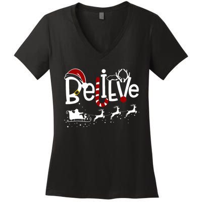 Believe In Santa Clause Christmas Women's V-Neck T-Shirt