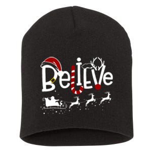 Believe In Santa Clause Christmas Short Acrylic Beanie