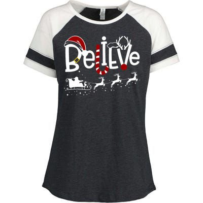 Believe In Santa Clause Christmas Enza Ladies Jersey Colorblock Tee