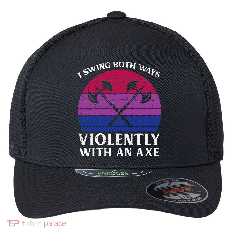 Bisexual I Swing Both Ways Axe Bi Pride Flag Lgbtq Flexfit Unipanel Trucker Cap
