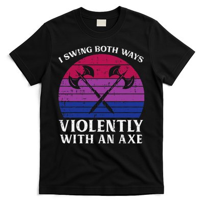 Bisexual I Swing Both Ways Axe Bi Pride Flag Lgbtq T-Shirt