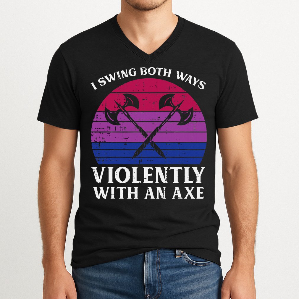 Bisexual I Swing Both Ways Axe Bi Pride Flag Lgbtq V-Neck T-Shirt