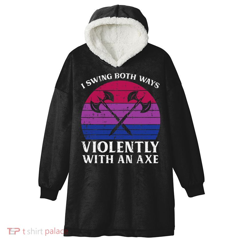 Bisexual I Swing Both Ways Axe Bi Pride Flag Lgbtq Hooded Wearable Blanket
