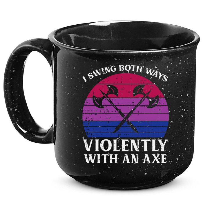 Bisexual I Swing Both Ways Axe Bi Pride Flag Lgbtq 15oz Campfire Ceramic Mug
