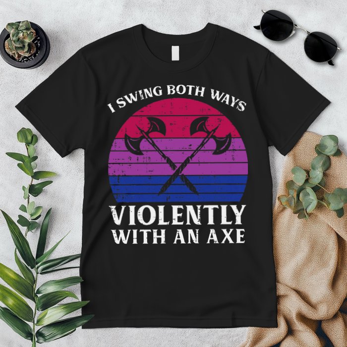 Bisexual I Swing Both Ways Axe Bi Pride Flag Lgbtq Premium T-Shirt