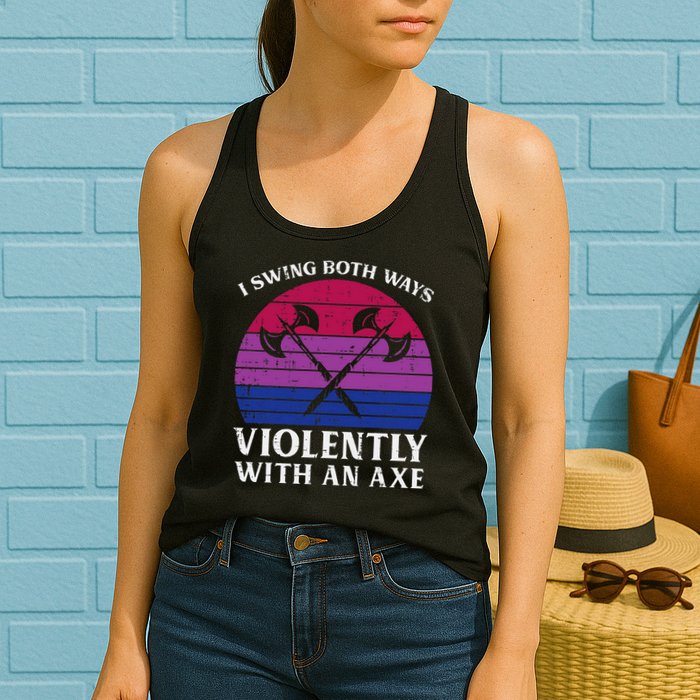 Bisexual I Swing Both Ways Axe Bi Pride Flag Lgbtq Womens Tank Top