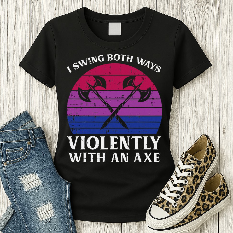 Bisexual I Swing Both Ways Axe Bi Pride Flag Lgbtq Womens T-Shirt