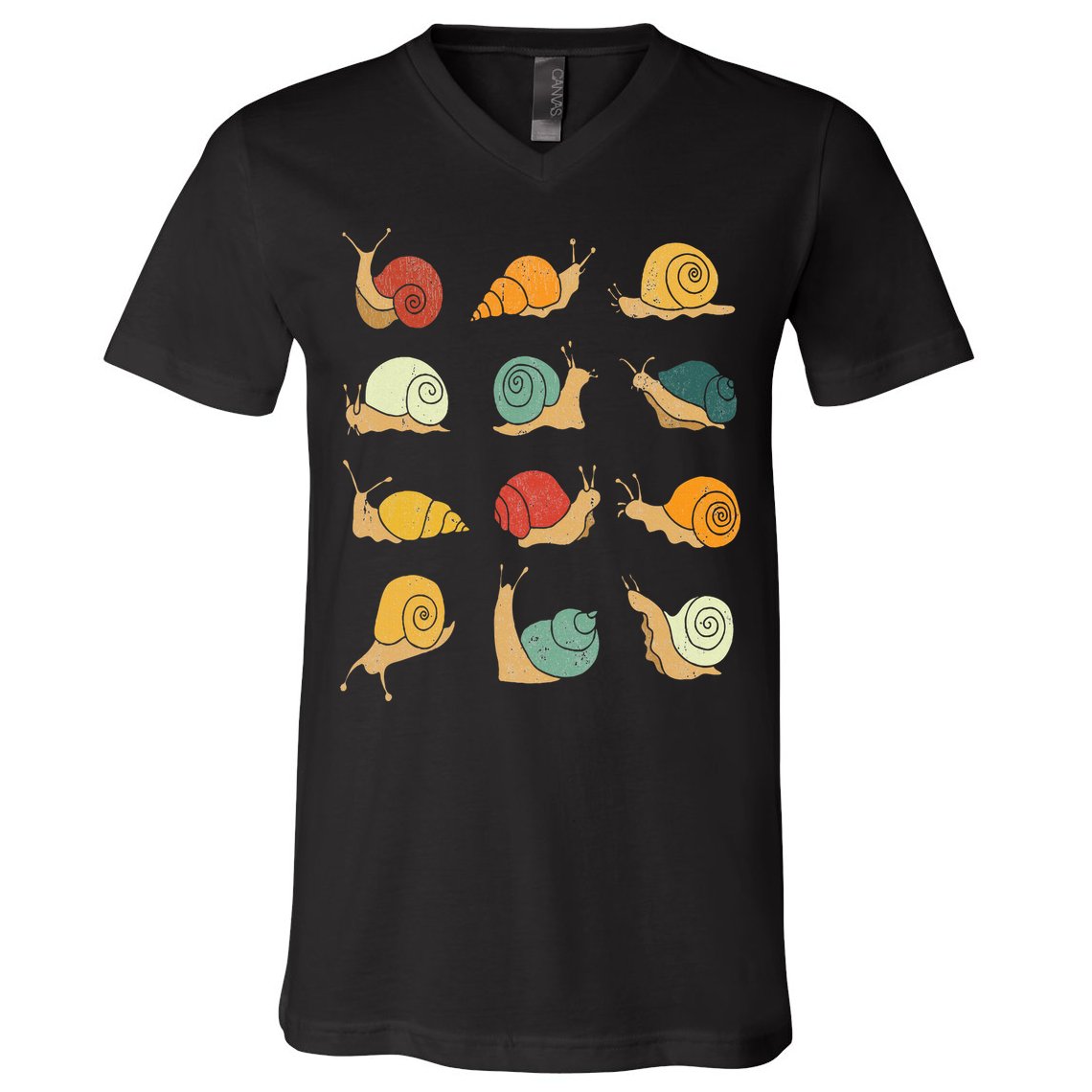 Beautifully Illustrated Snails Vintage Snail Lover V-Neck T-Shirt