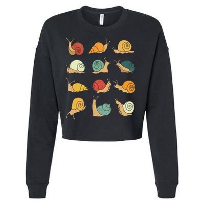 Beautifully Illustrated Snails Vintage Snail Lover Cropped Pullover Crew