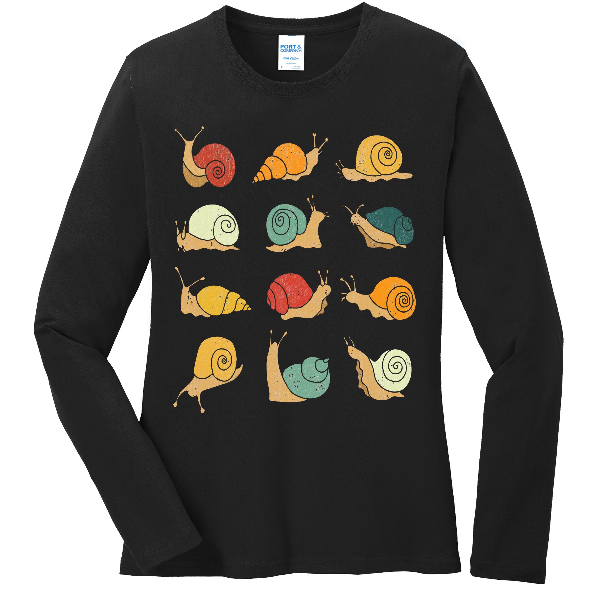 Beautifully Illustrated Snails Vintage Snail Lover Ladies Long Sleeve Shirt