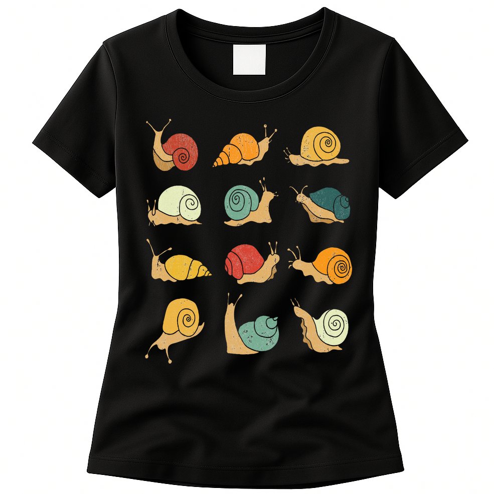 Beautifully Illustrated Snails Vintage Snail Lover Womens T-Shirt