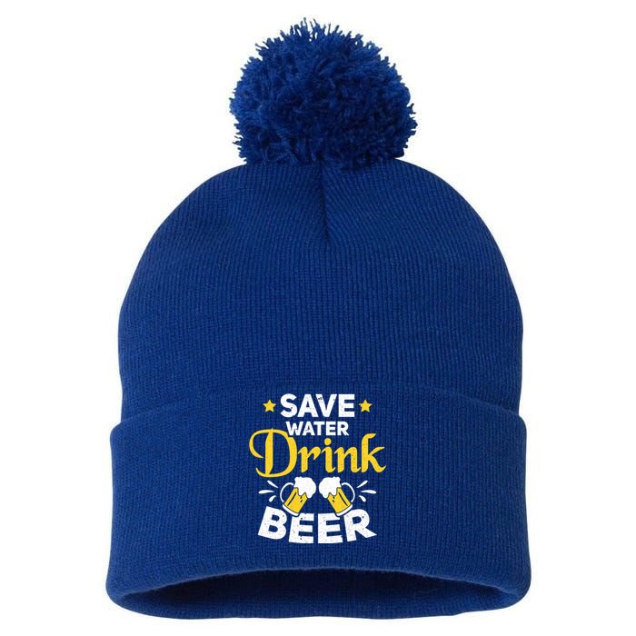 Beer Ing Save Water Beer Funny Oktoberfest Gift Pom Pom 12in Knit Beanie