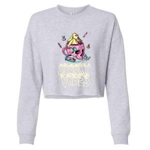 Bunny In Skull Mug Candy Spooky Vibes Halloween Meaningful Gift Cropped Pullover Crew