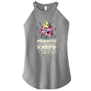 Bunny In Skull Mug Candy Spooky Vibes Halloween Meaningful Gift Women's Perfect Tri Rocker Tank