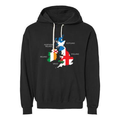 British Isles Sea Ireland Scotland Wales England Map Coins Garment-Dyed Fleece Hoodie