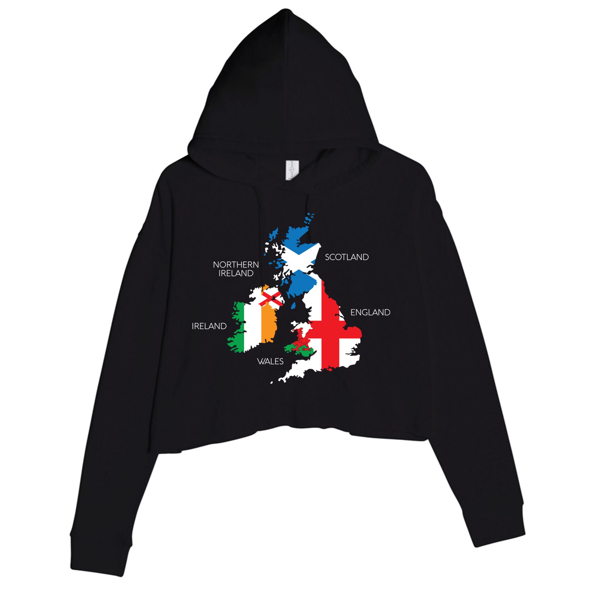 British Isles Sea Ireland Scotland Wales England Map Coins Crop Fleece Hoodie