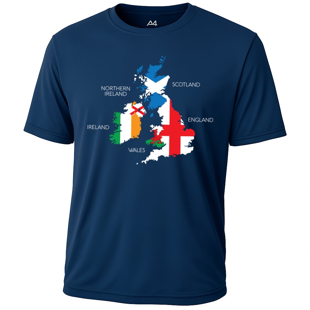 British Isles Sea Ireland Scotland Wales England Map Coins Cooling Performance Crew T-Shirt