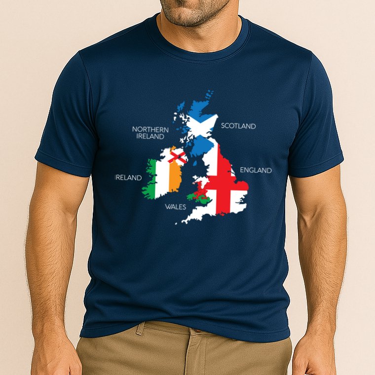 British Isles Sea Ireland Scotland Wales England Map Coins Cooling Performance Crew T-Shirt