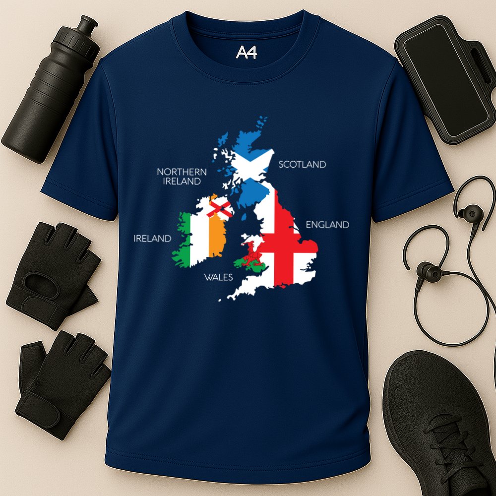 British Isles Sea Ireland Scotland Wales England Map Coins Cooling Performance Crew T-Shirt