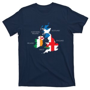 British Isles Sea Ireland Scotland Wales England Map Coins T-Shirt