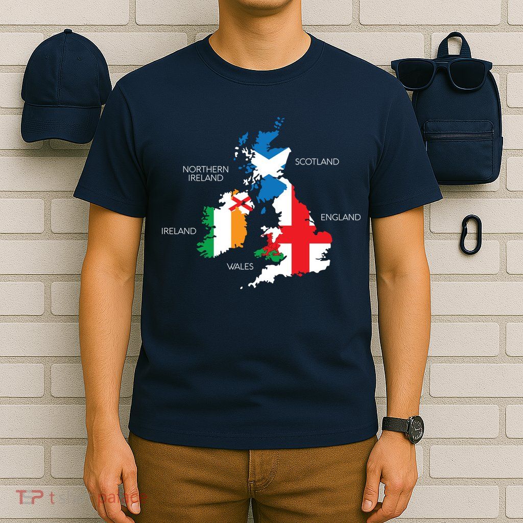 British Isles Sea Ireland Scotland Wales England Map Coins T-Shirt