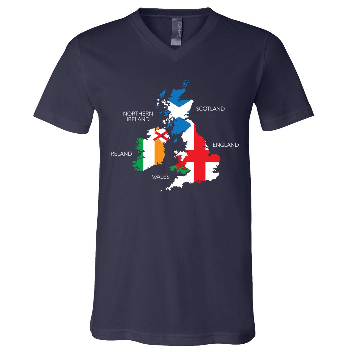 British Isles Sea Ireland Scotland Wales England Map Coins V-Neck T-Shirt