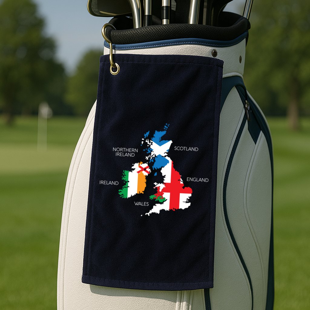British Isles Sea Ireland Scotland Wales England Map Coins Golf Towel