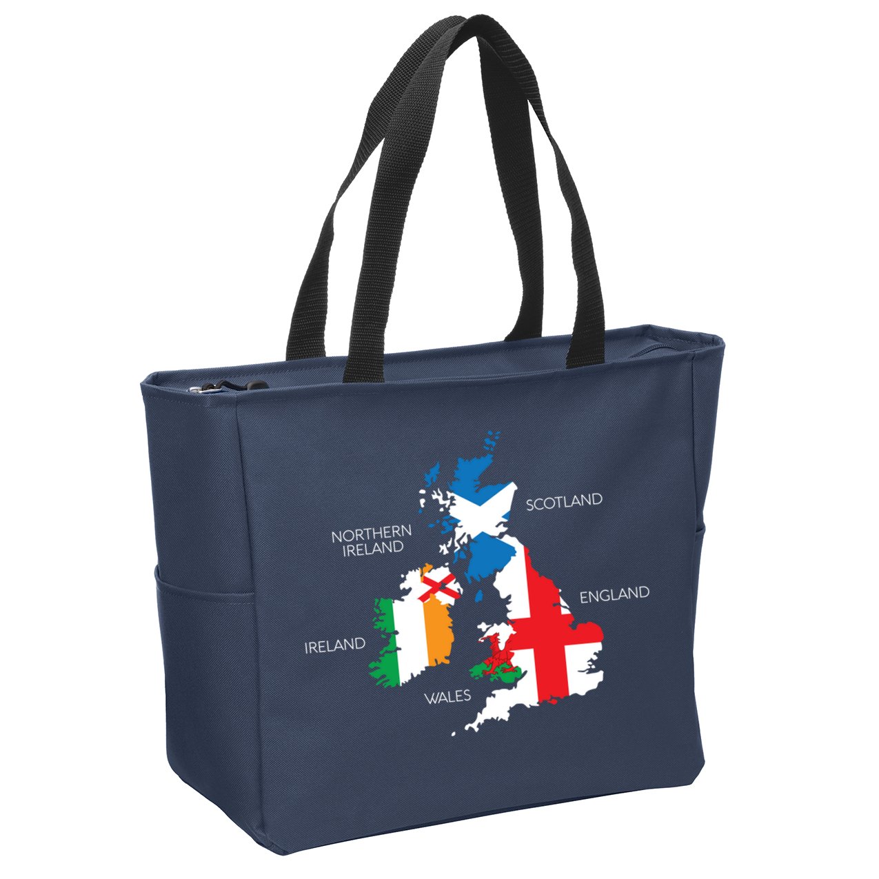 British Isles Sea Ireland Scotland Wales England Map Coins Zip Tote Bag