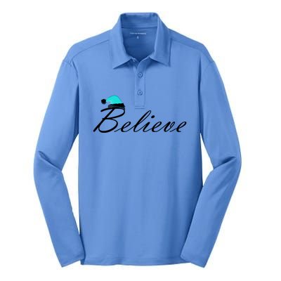 Believe In Santa Cute Christmas Gift Silk Touch Performance Long Sleeve Polo