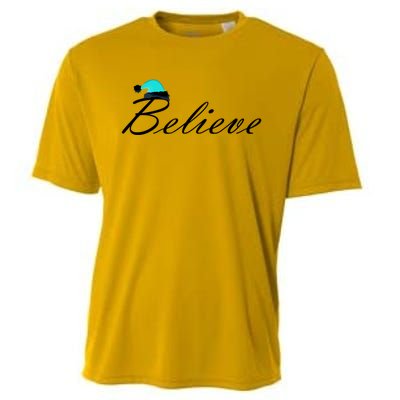 Believe In Santa Cute Christmas Gift Cooling Performance Crew T-Shirt