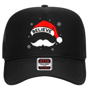 Believe In Santa Claus Christmas Xmas Santa Hat High Crown Mesh Back Trucker Hat