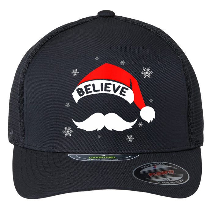 Believe In Santa Claus Christmas Xmas Santa Hat Flexfit Unipanel Trucker Cap