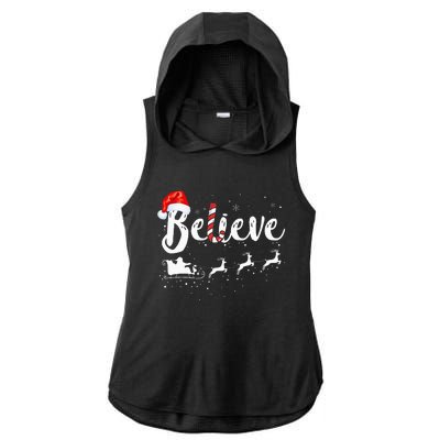 Believe In Santa Claus Believe Christmas Pajama Christmas Ladies PosiCharge Tri-Blend Wicking Draft Hoodie Tank