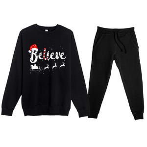 Believe In Santa Claus Believe Christmas Pajama Christmas Premium Crewneck Sweatsuit Set