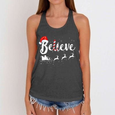 Believe In Santa Claus Believe Christmas Pajama Christmas Women's Knotted Racerback Tank