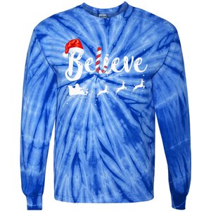 Believe In Santa Claus Believe Christmas Pajama Christmas Tie-Dye Long Sleeve Shirt