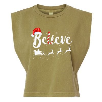 Believe In Santa Claus Believe Christmas Pajama Christmas Garment-Dyed Women's Muscle Tee