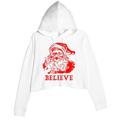 Believe In Santa Claus A Gift For Christmas Crop Fleece Hoodie