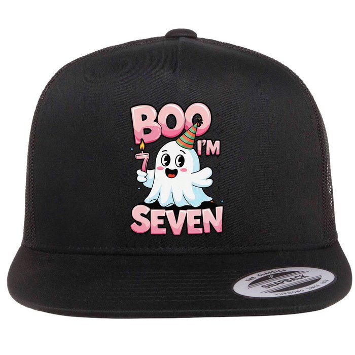 Boo IM Seven Ghost Theme For October Flat Bill Trucker Hat