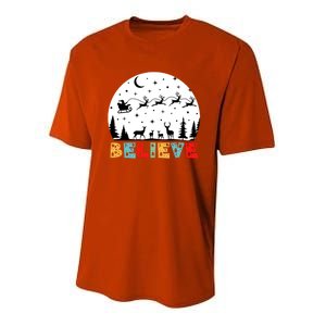 Believe In Santa Believe In Christmas Santas Sleigh Gift Youth Performance Sprint T-Shirt