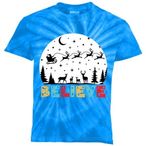 Believe In Santa Believe In Christmas Santas Sleigh Gift Kids Tie-Dye T-Shirt