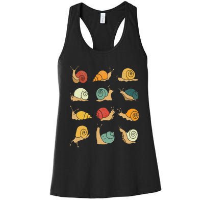 Beautifully Illustrated Snails Vintage Snail Lover Women's Racerback Tank