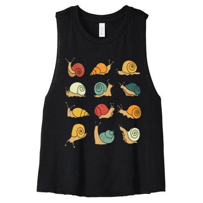 Beautifully Illustrated Snails Vintage Snail Lover Women's Racerback Cropped Tank