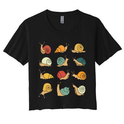 Beautifully Illustrated Snails Vintage Snail Lover Women's Crop Top Tee