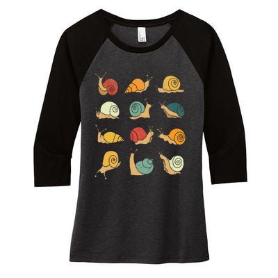 Beautifully Illustrated Snails Vintage Snail Lover Women's Tri-Blend 3/4-Sleeve Raglan Shirt