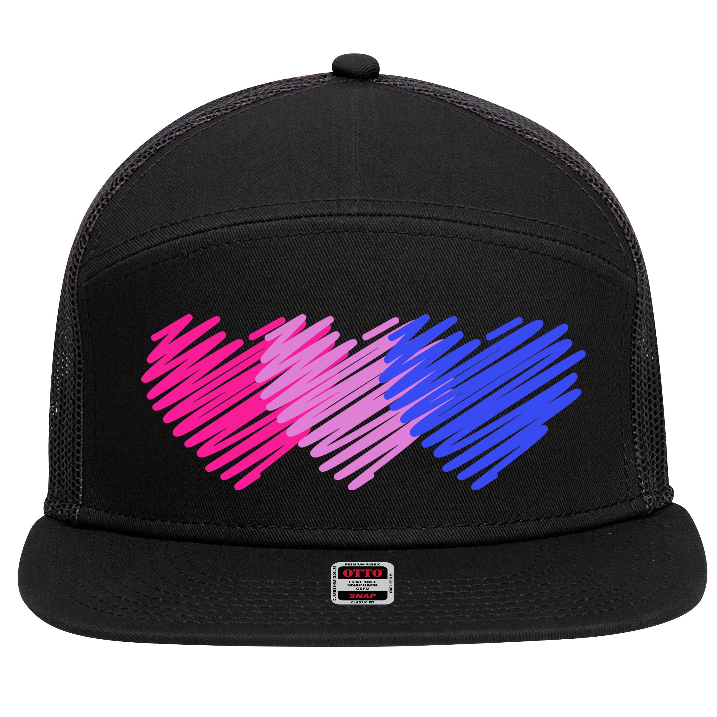 Bisexual Flag Hearts Love LGBT Bi Pride 7 Panel Mesh Trucker Snapback Hat