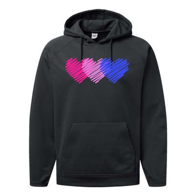 Bisexual Flag Hearts Love LGBT Bi Pride Performance Fleece Hoodie