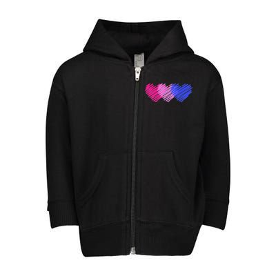 Bisexual Flag Hearts Love LGBT Bi Pride Toddler Zip Fleece Hoodie